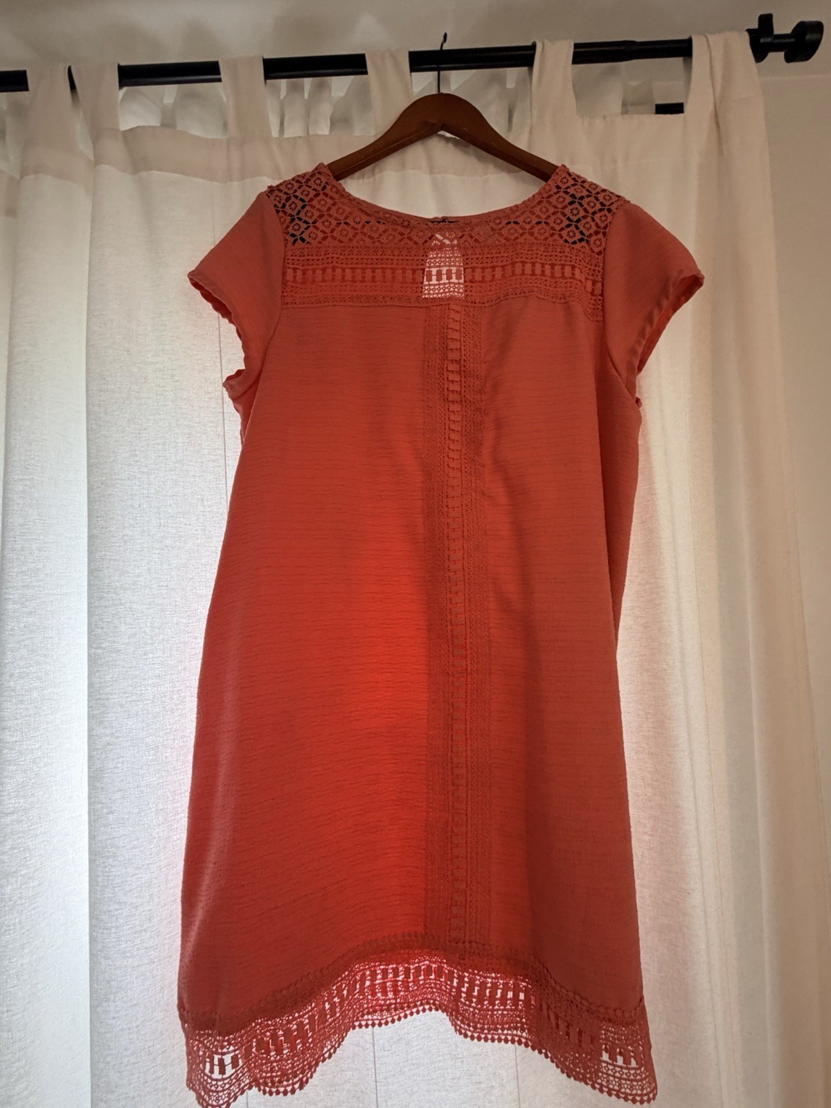 Xhilaration coral Solid Shift Dress Crochet Lace Round Neck Short Sleeve 2XL