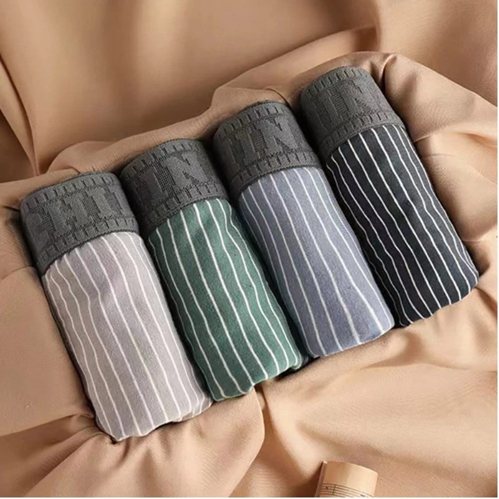 4 Pack Men’s Cotton Boxer Shorts Striped Underwear Breathable U Pouch Trunks Box