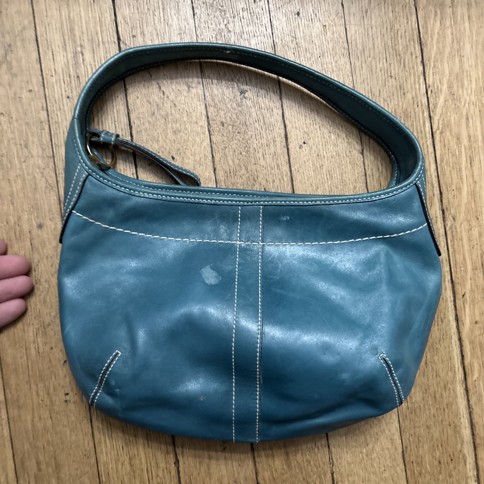 Vintage Coach Turquoise Blue Leather Ergo Y2K Mini Hobo Handbag READ