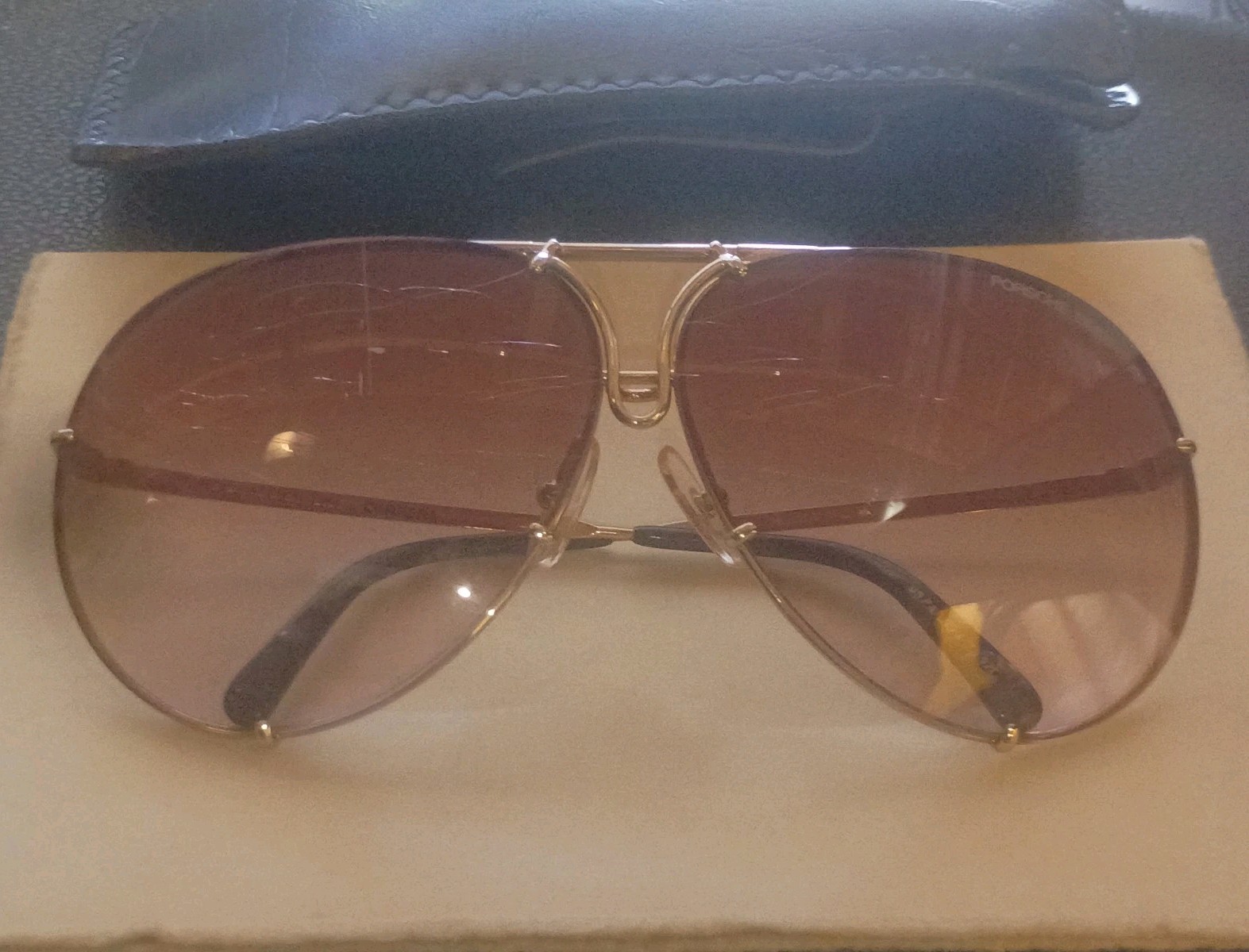 Porsche Design Men’s Aviator Sunglasses Gold Metal Frame Brown Gradient Lenses