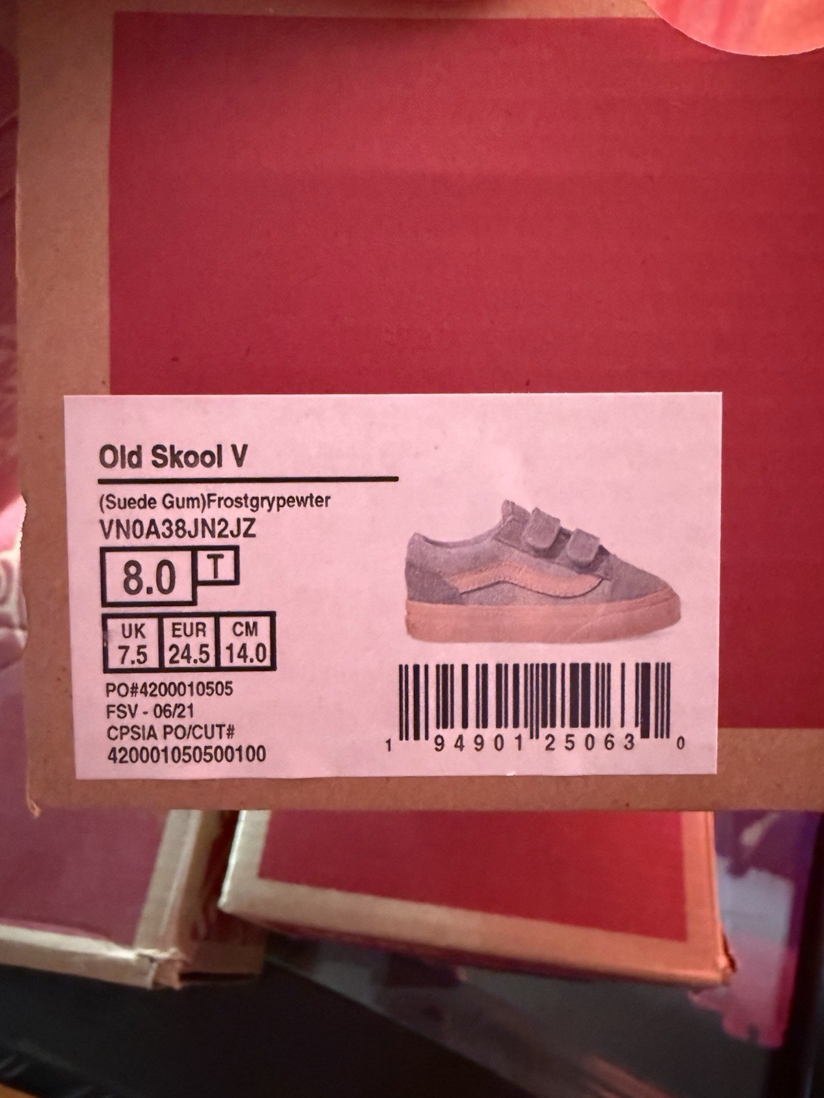VANS Old Skool V Suede Low Top Hook & Loop Sneakers Gray/Brown US 8