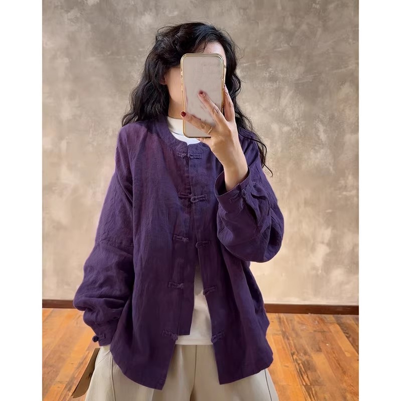 Chinese Style Women Casual Tops Loose Cardgian Long Sleeve Shirts Blouse Spring