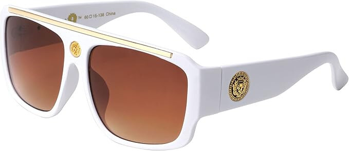 Oversized Square Kleo Lion Head Medallion Flat Top Sunglasses Lentes Shades