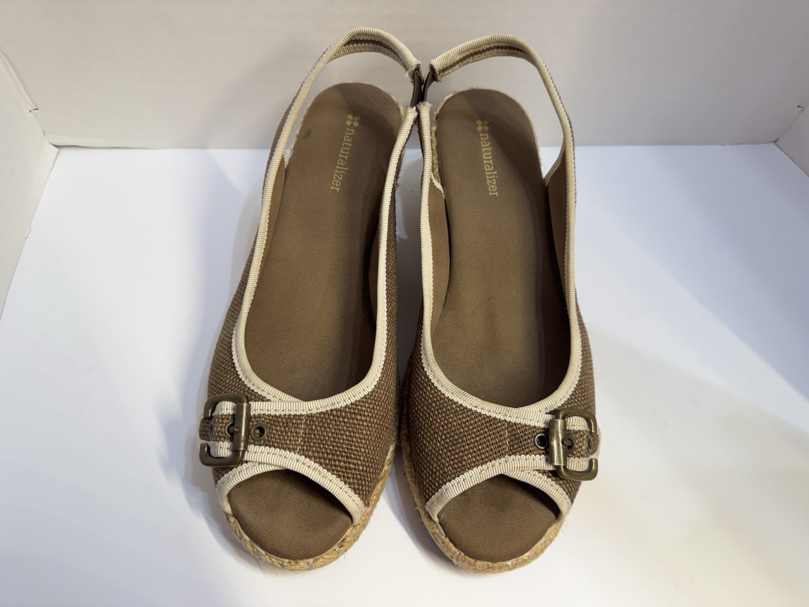 Naturalizer Women’s Brown/Beige Comfy Straw Wedge Espadrille Sandals Size 8M