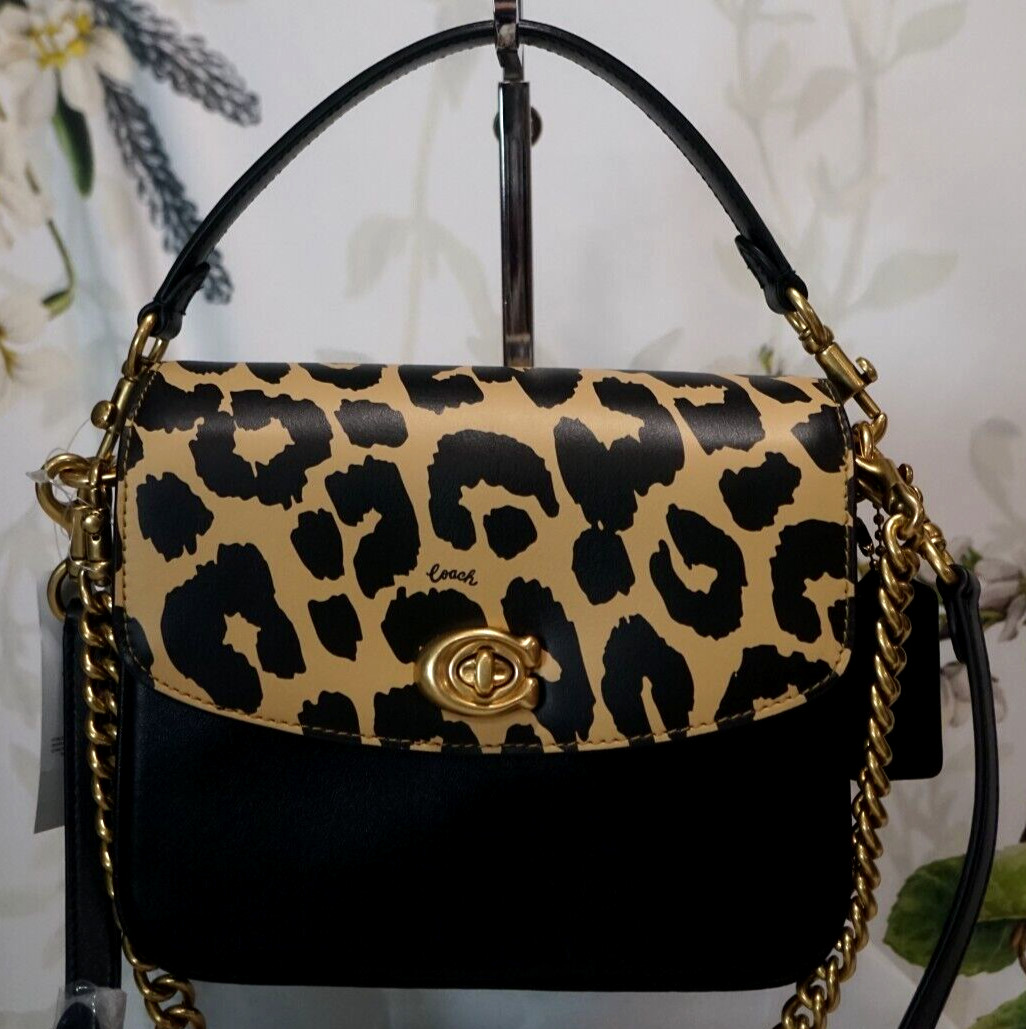 NWT COACH Cassie 19 CM571 Chain Satchel Crossbody Handbag In LEOPARD MULTI Brass