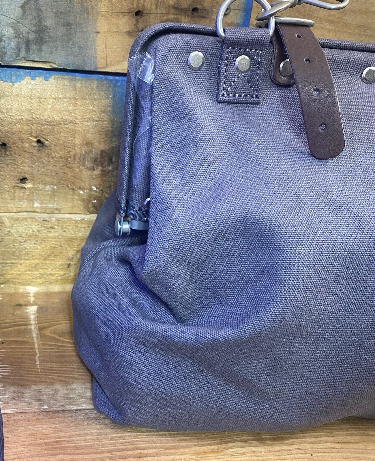 Line Of Trade Blue Weekender Bag 0312 Canvas Duffle Leather Trim Travel Tote 22”