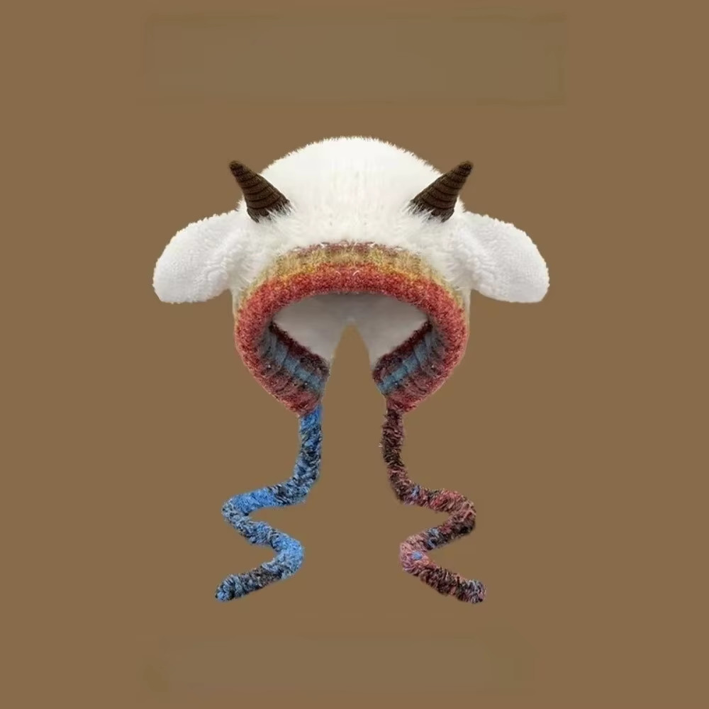 Cute Thick Plush Knitted Hat Girls Winter Warm Ear Protection Beanies Hat Women