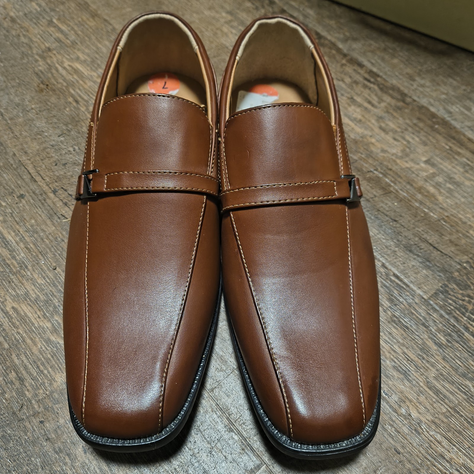 Perry Ellis Portfolio Men’s Brown Leather Monk Strap Buckle Square Toe US 7