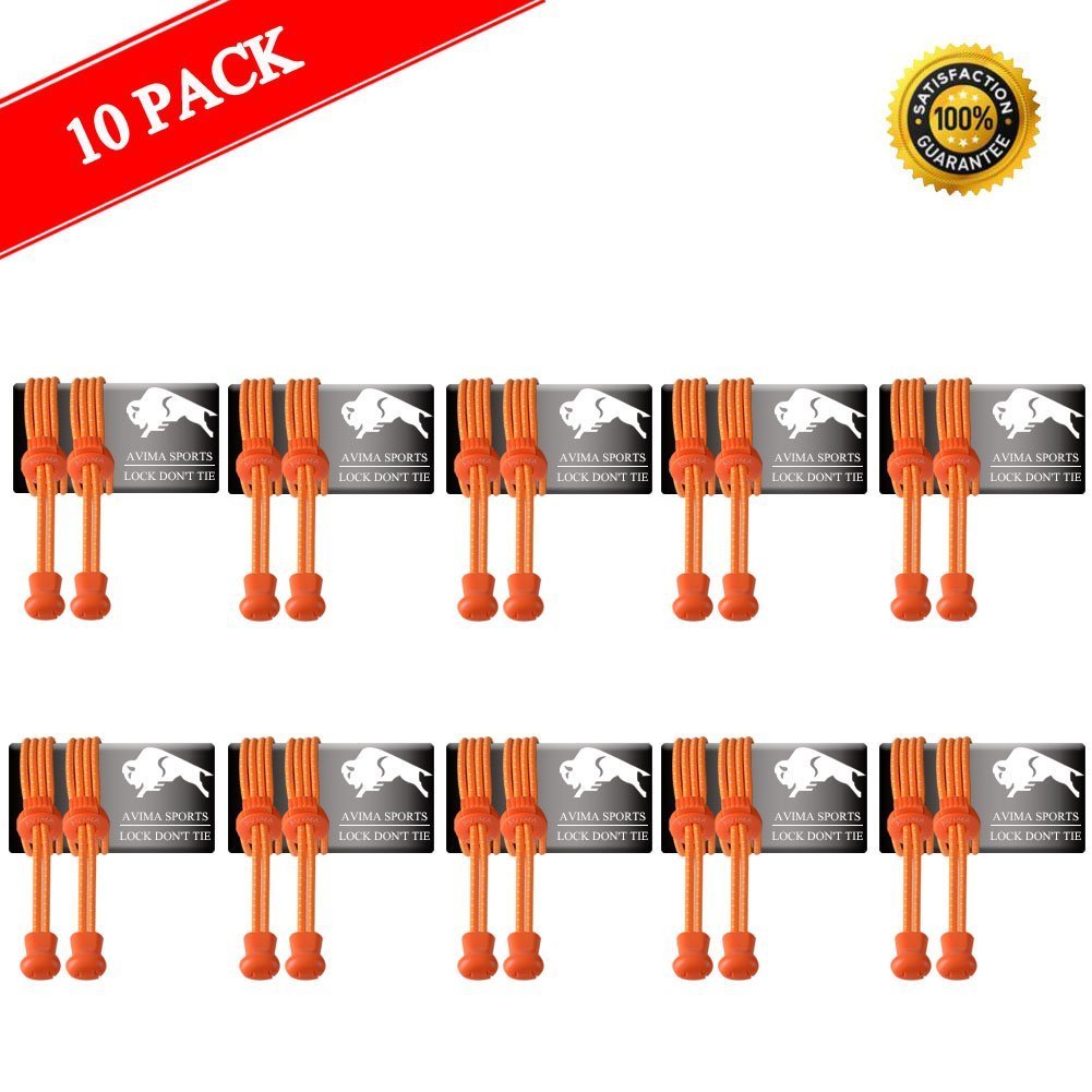 AVIMA Premium SPORTS LACES WITH LOCK – Elastic No Tie Shoelaces Orange – 10 Pack