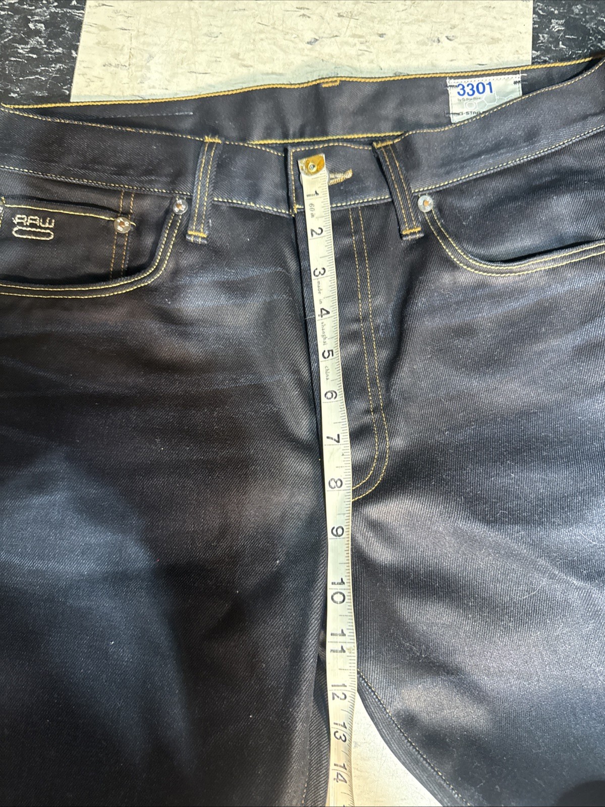 G Star Raw 3301 Straight Button Fly Dark Denim Blue Jeans Mens 34×34 Indigo EUC