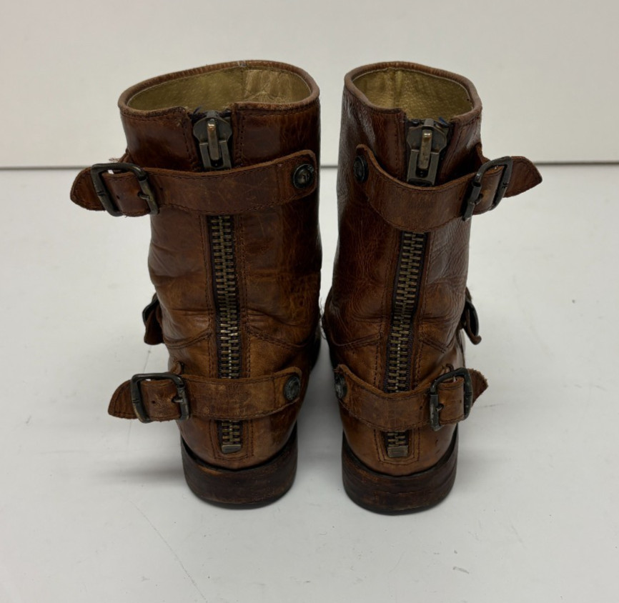 Frye Veronica Bootie Cognac Leather Rear Zip Women’s Boots US 6 B GREAT