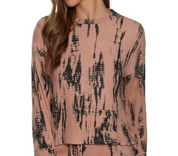Fornia Women’s Peach and Charcoal Grey Tie Dye Long Sleeve Lounge Top, NWT,