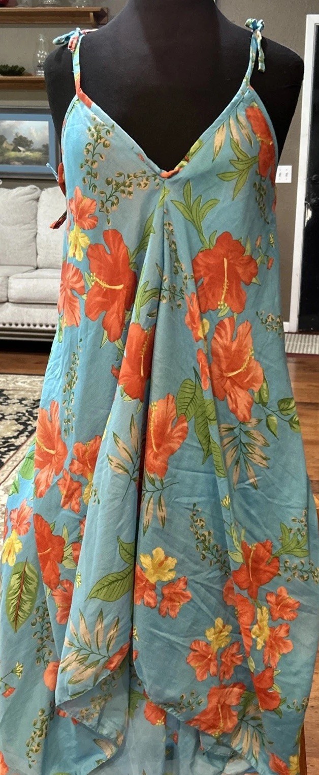 India Boutique Aqua Blue Boho Adjustable Strap Asymmetrical Dress One Size READ