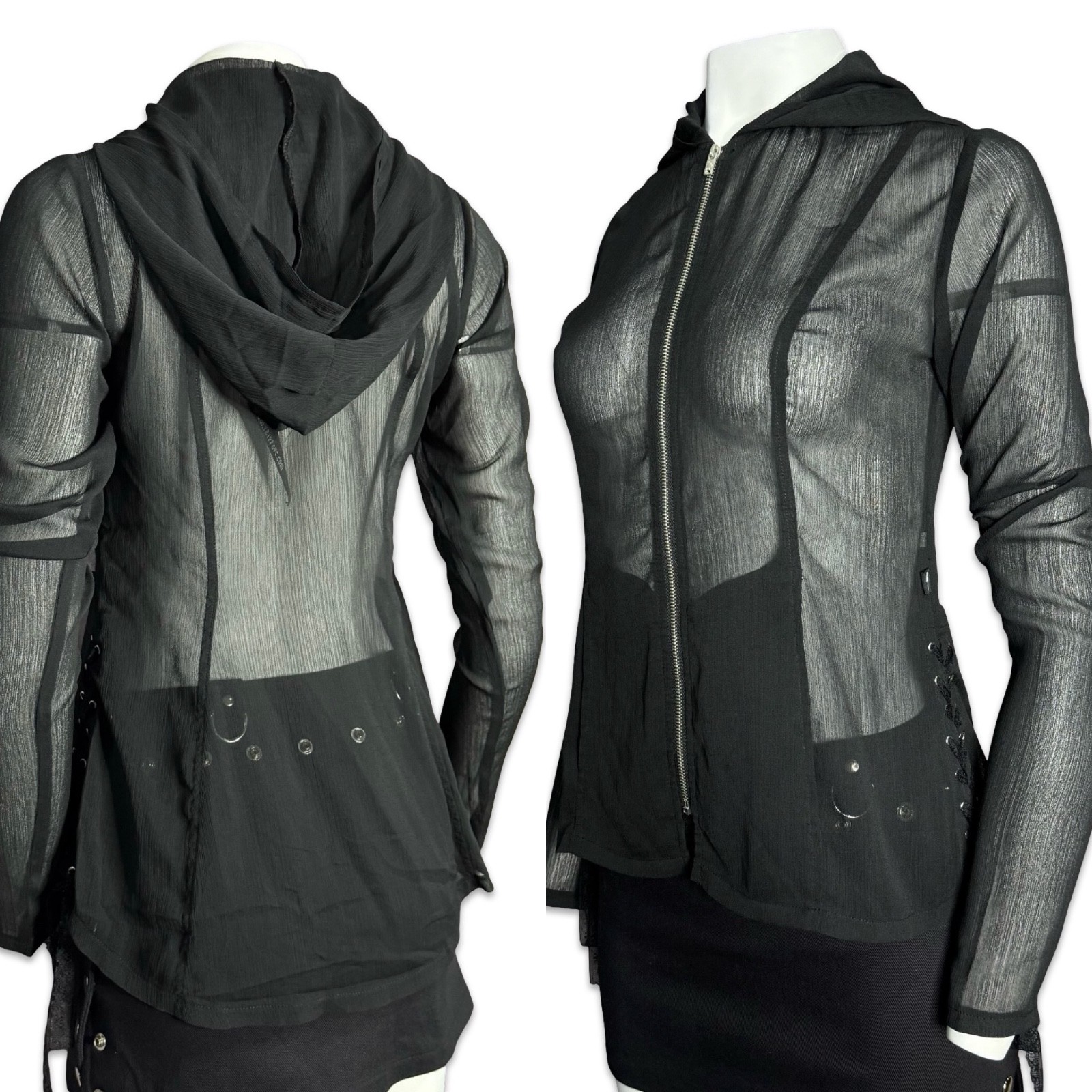TRIPP NYC BLACK METAL GOTHIC WITCH PUNK CORSET SHEER HOODIE BLAZER JACKET VL4956