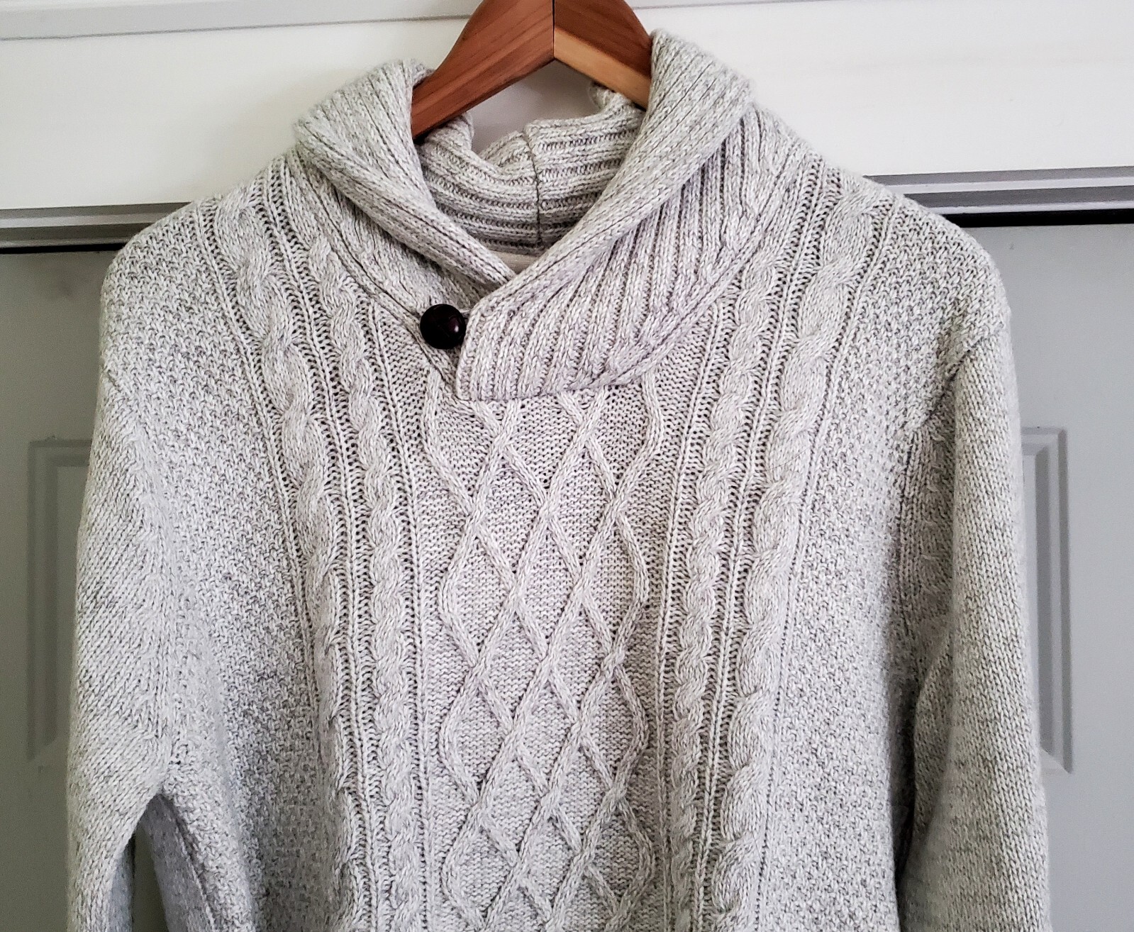 Emerald Isle Knitwear Wool Blend Killarney Shawl Collar Cable Knit Sweater Large