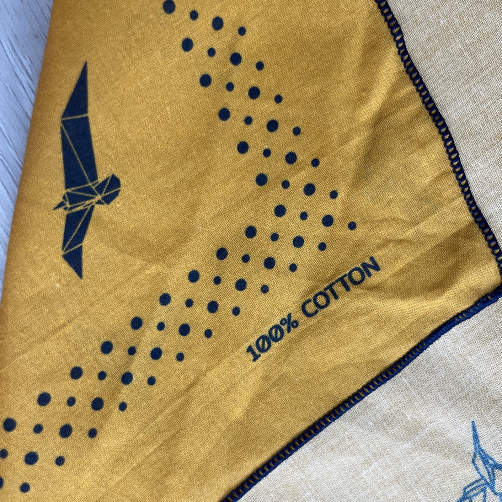 White Moss Paper Crane Scarf Yellow Gold Square Handkerchief Bandana