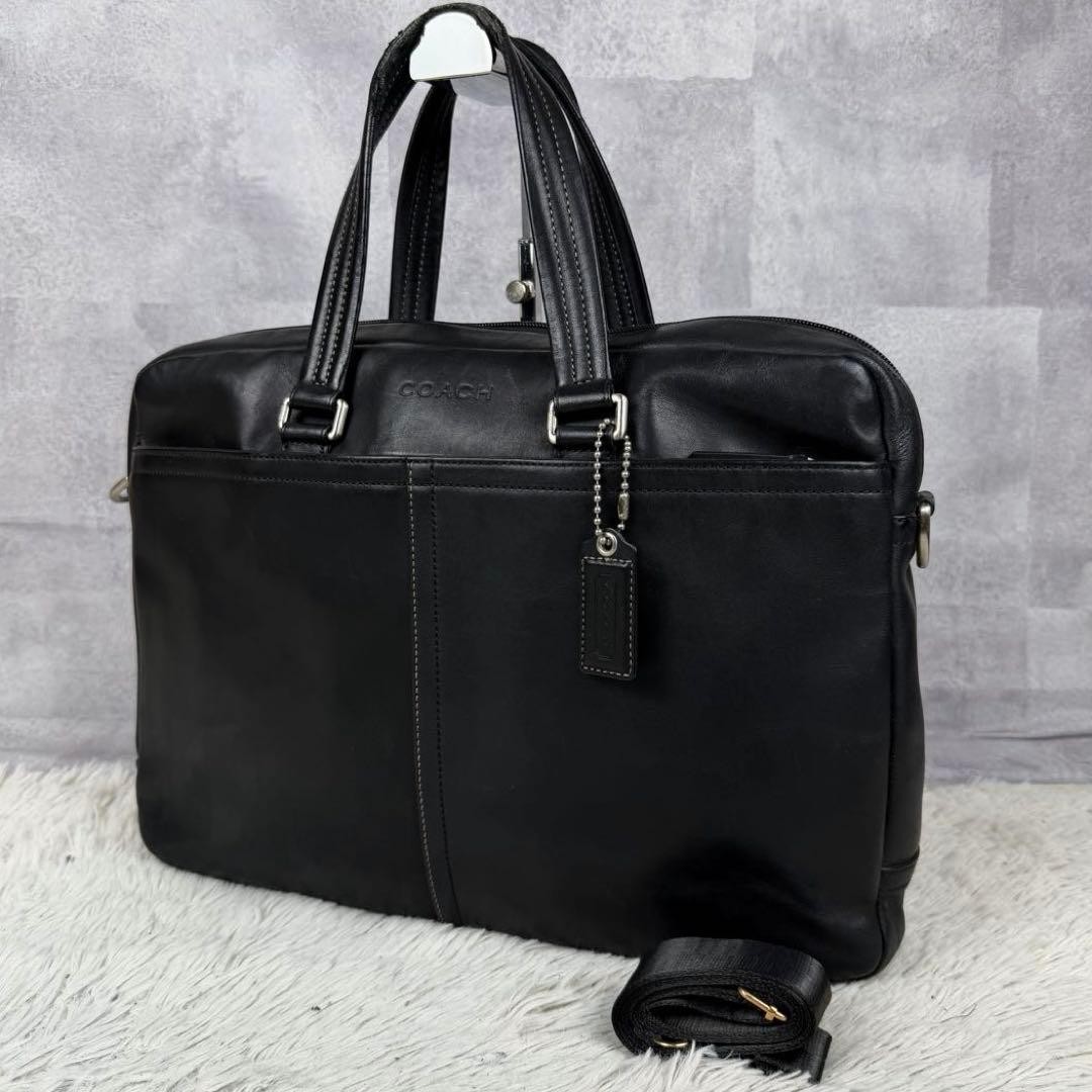 COACH Leather 2way Business Bag Commuter Logo Embossed Charm