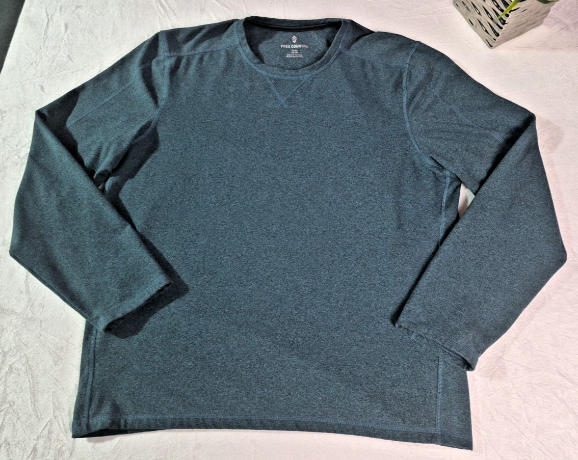 FREE COUNTRY LONG SLEEVE TEAL RIVER GREEN MICRO-TECH POLY BLEND TEE SIZE XL