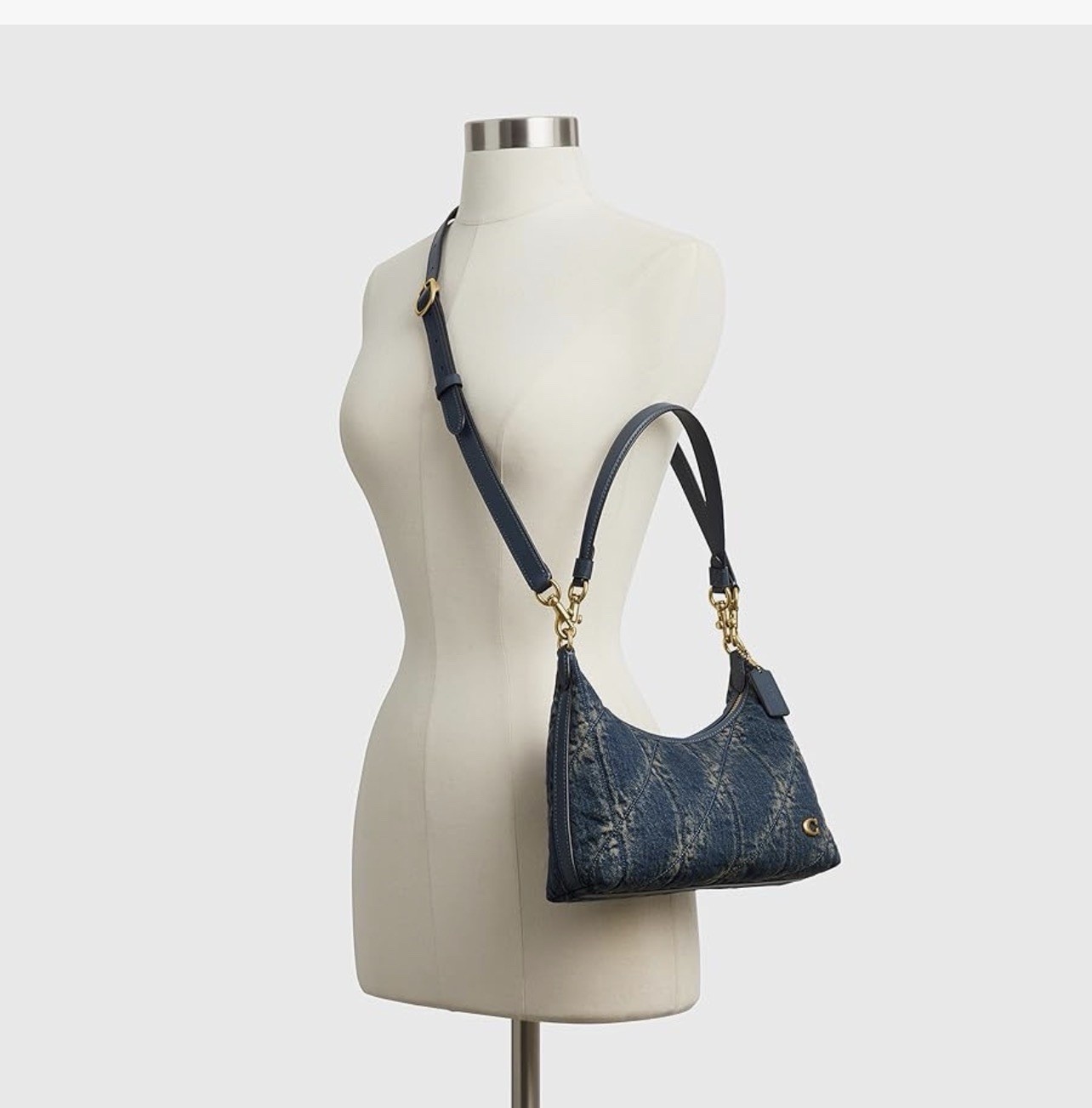 Coach Juliet Blue Quilted Shoulder Bag Gold Chain Detachable Strap