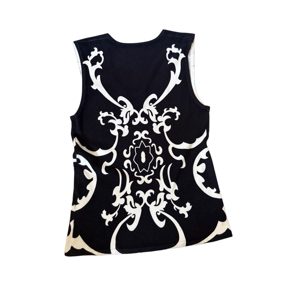 RED Womens Tank Top L Black White Ornate Print Sleeveless Scoop Neck
