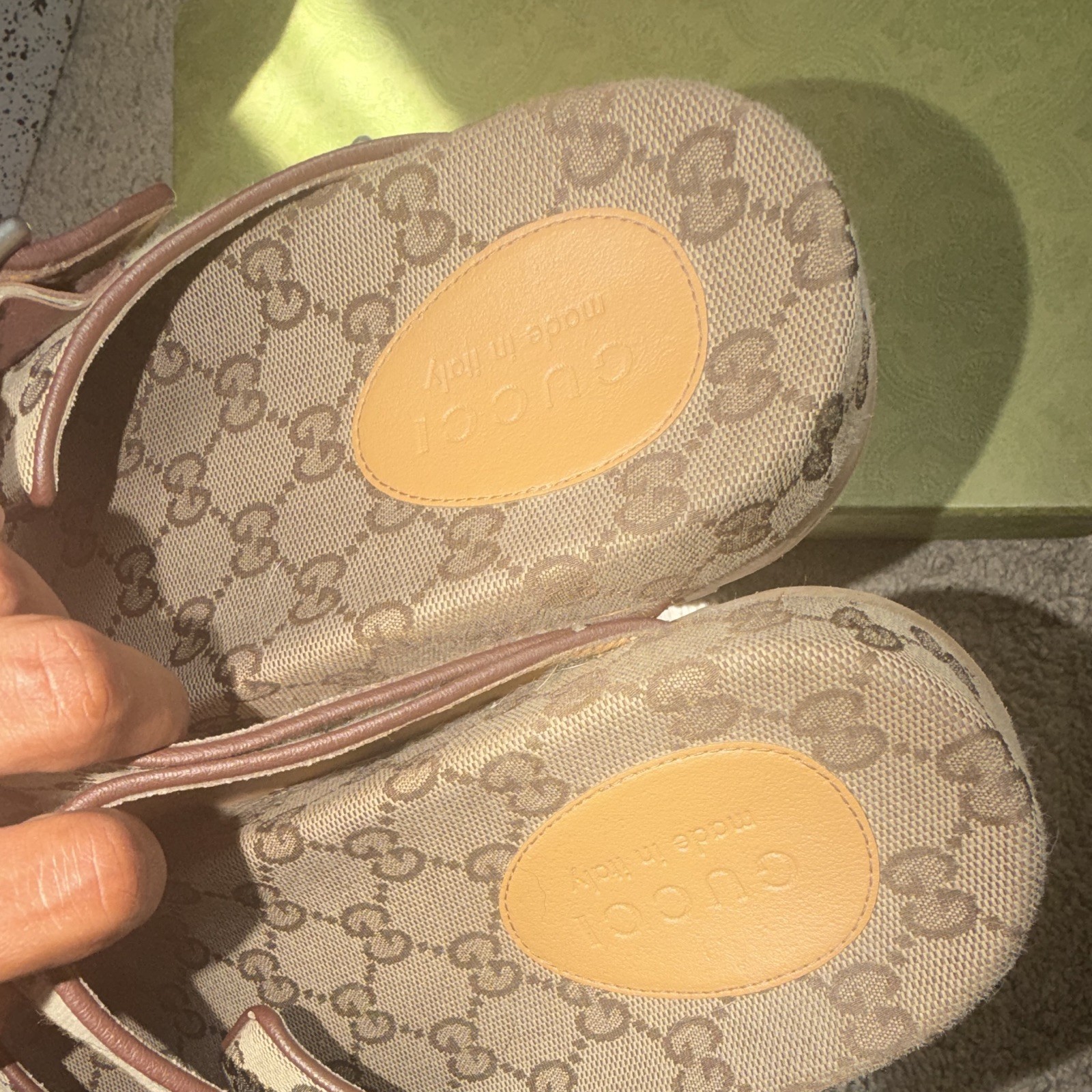 Gucci Men’s US 8 GG Monogram Logo Double Strap Buckle Slide Sandals