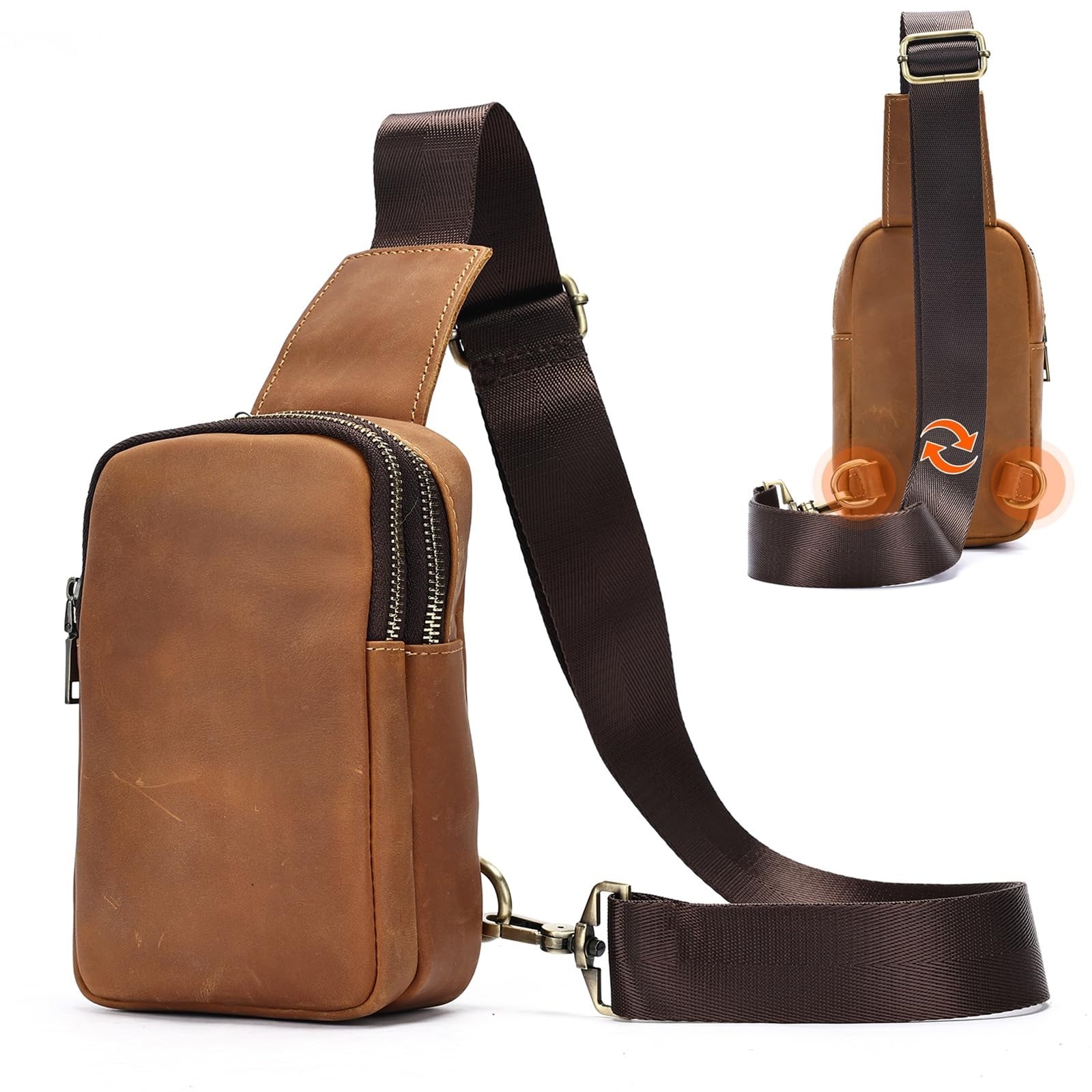 MASIWEI Genuine Leather Sling Bag for Men Crossbody Purse