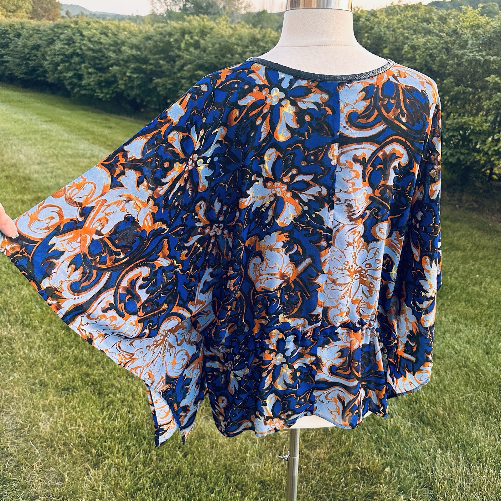 Y2K Alberto Makali Caftan Tunic Top L Oversized Boho Resort Blue Gold