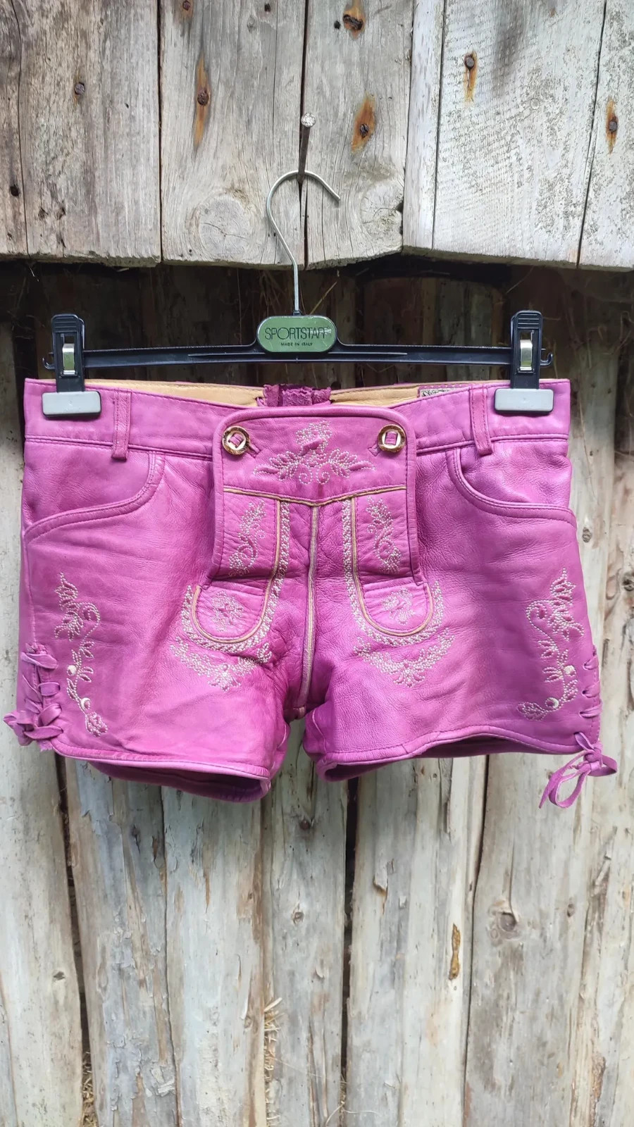 Vintage Stockerpoint Pink Leather Lederhosen Shorts Women Size 36 Genuine Leathe
