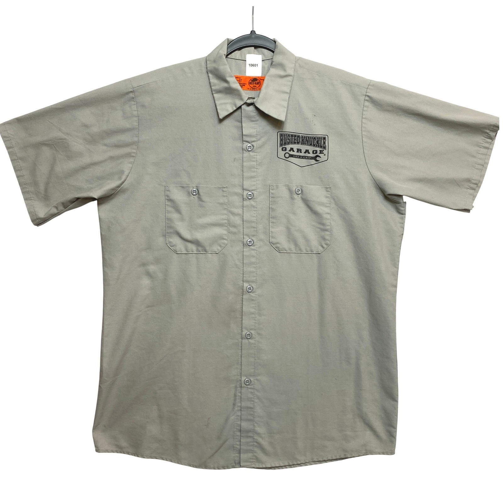 Red Kap Work Shirt Mens Large Gray Short Sleeve Busted Knuckle Garage SP24LA5
