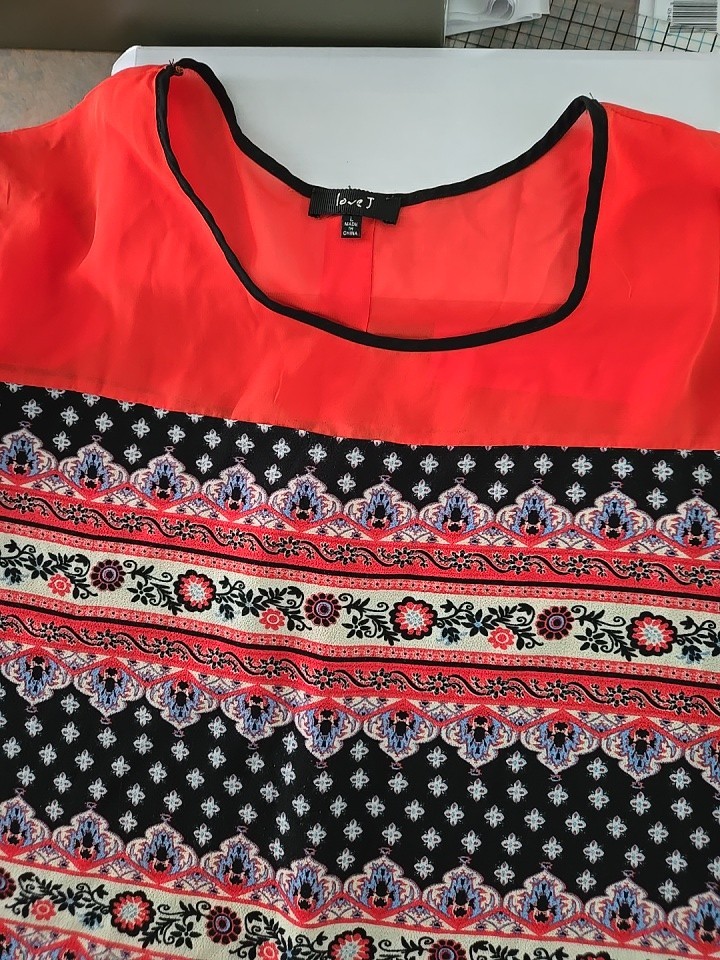 love j shirt top blouse, Sleeveless, Multi Color, Boho, Semi-Sheer