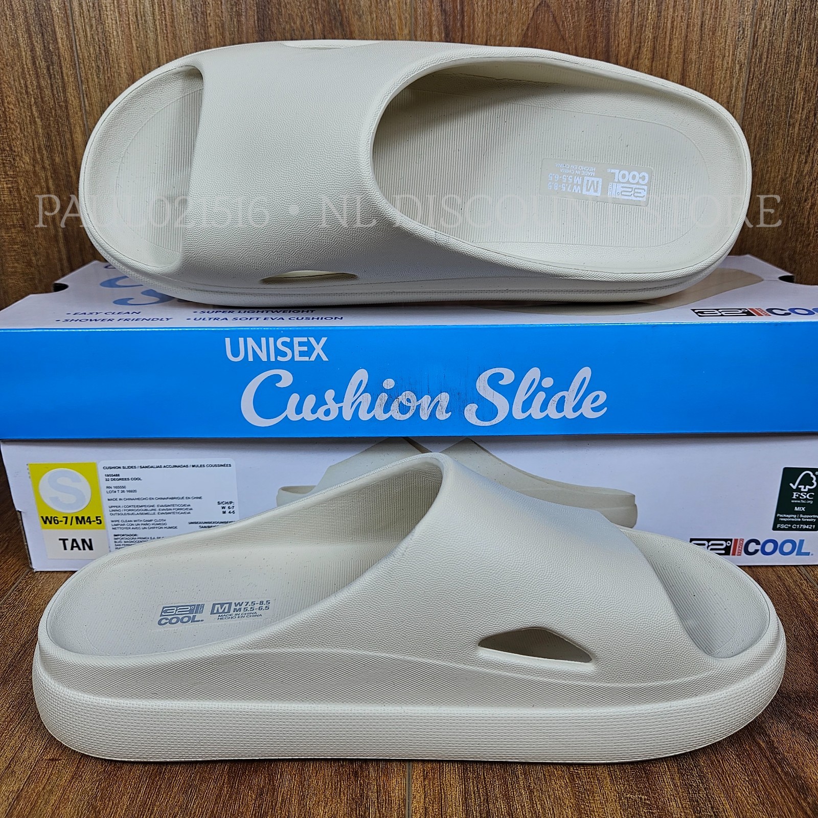 32 DEGREES Unisex Cushion Slide Sandals (W)Women’s (M)Men’s ~ Tan