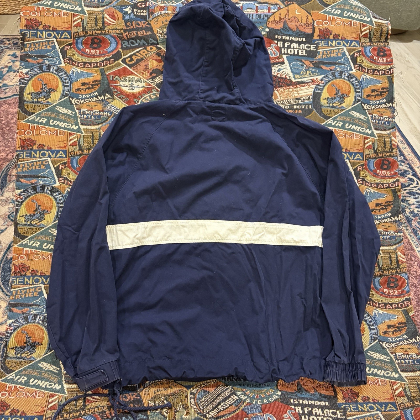 Vintage 90s GAP Half Zip Hooded Anorak Jacket Navy Blue Pullover Cotton Size S