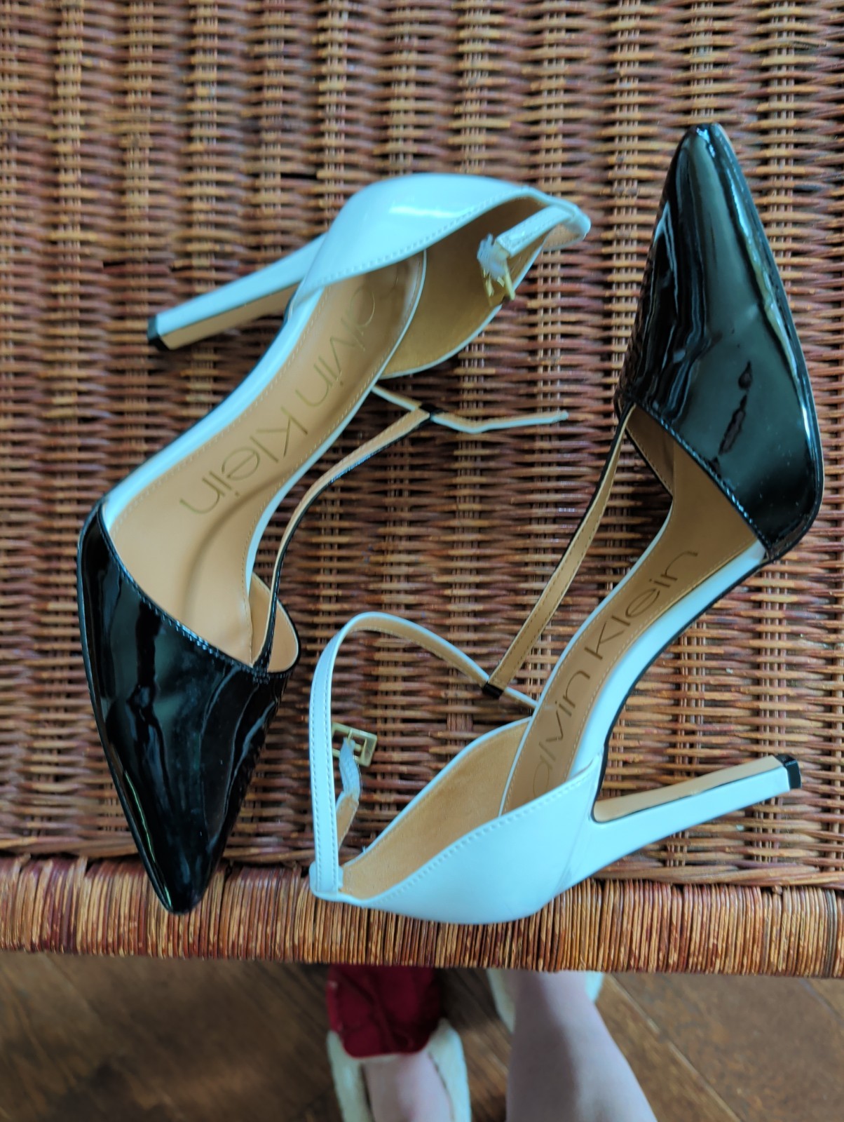 Calvin Klein Black And White Two Toned T-strap Bayna Heels Size 8