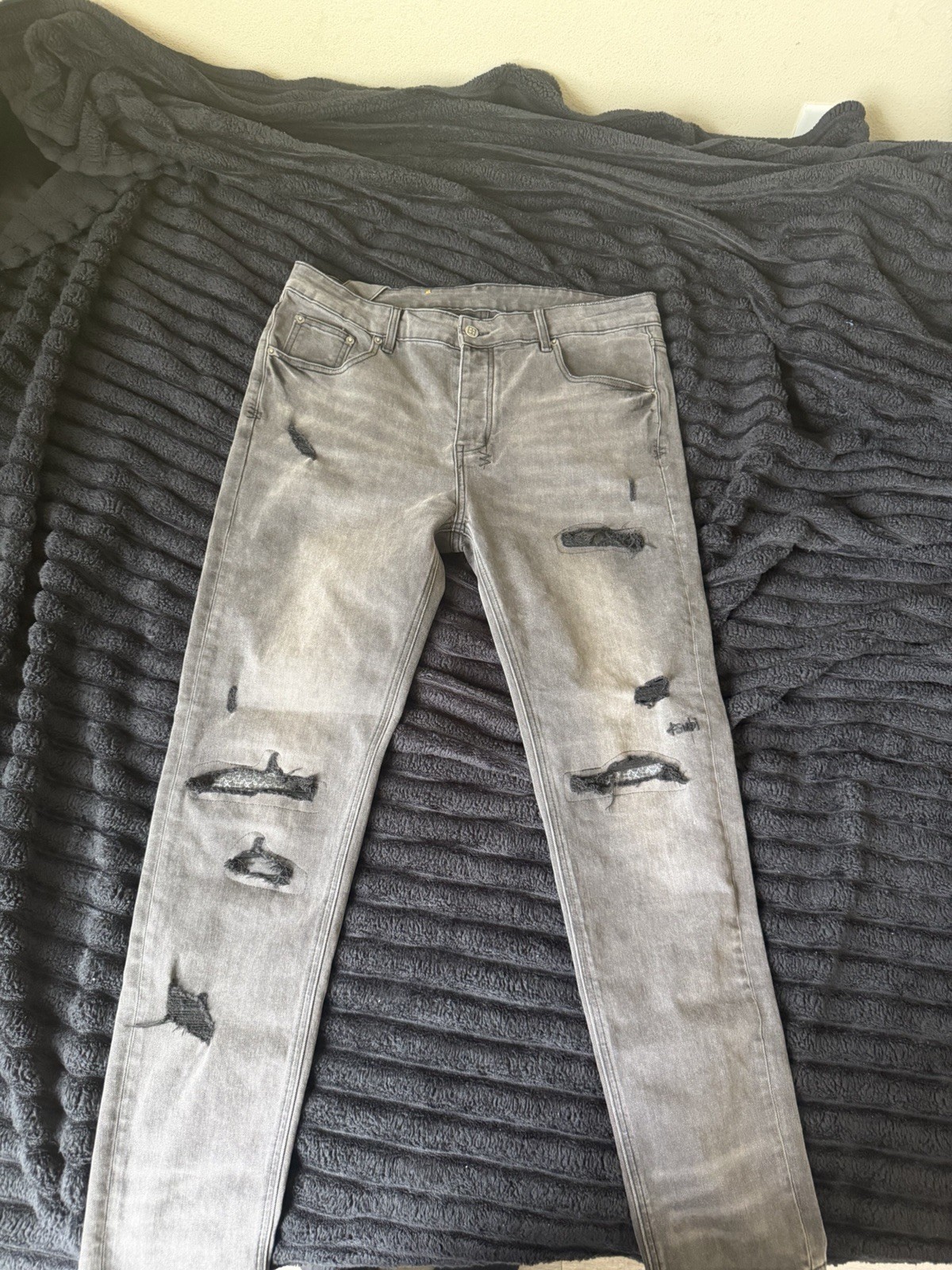 Ksubi Men’s Gray Distressed Slim Skinny Jeans Light Wash Denim 5-Pocket