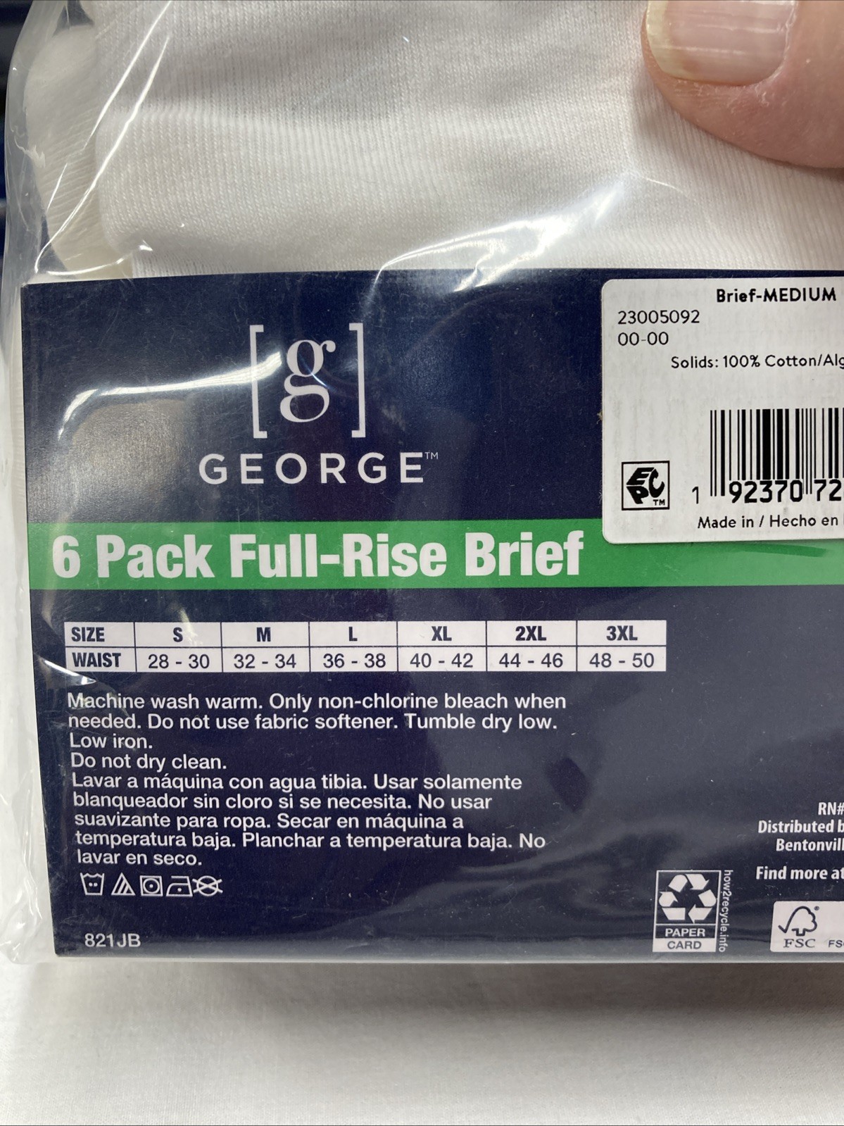 George Size M (32-34) 6 Pack men’s Full Rise Briefs White Cotton Tag-Free NEW