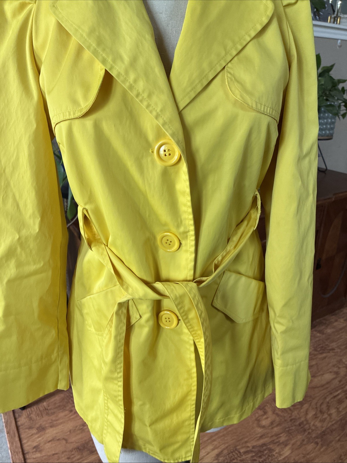 Express Sun-Kissed Yellow Belted Rain Jacket Trench Versatile for All Seasons