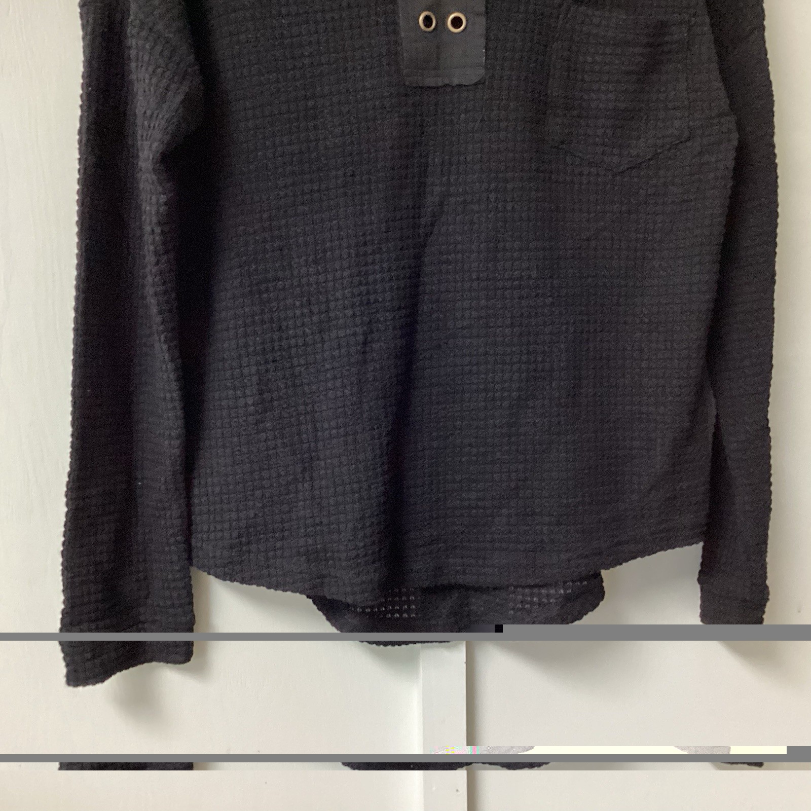 ADREAMLY Black Semi-Sheer Blouse Women’s Size Medium Waffles Studs Hole Knit New