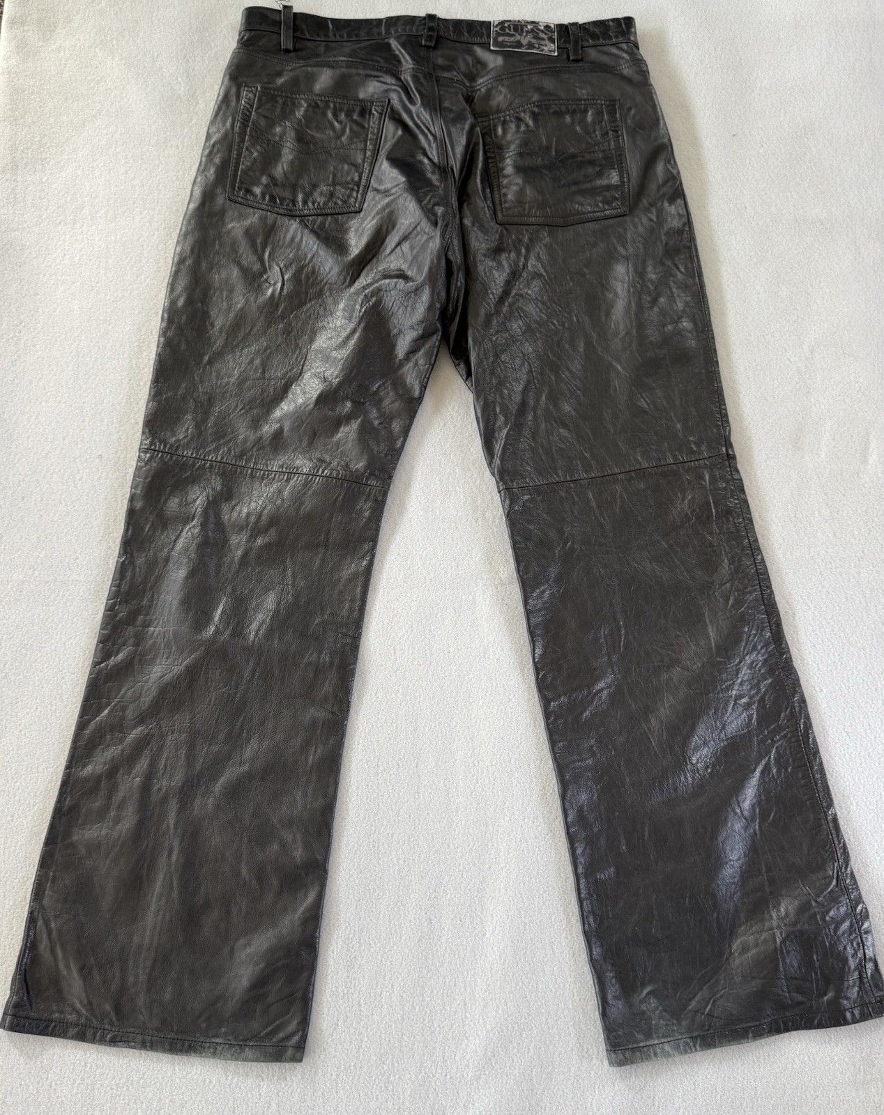 Vintage Guess GJ Leather Pants Mens 36×31 Black Bootcut Y2K Moto Biker Rocker