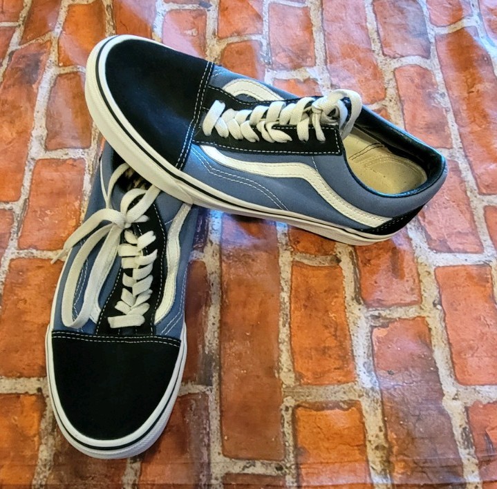 Vans Old Skool Navy Blue Black Suede Canvas Skate Shoes Men 6.5 Women 8