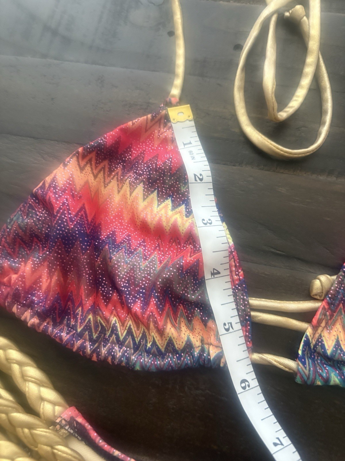 Ravish Sands Swimwear Bikini Set Medium Tribal Aztec Print Gold Braided Sides