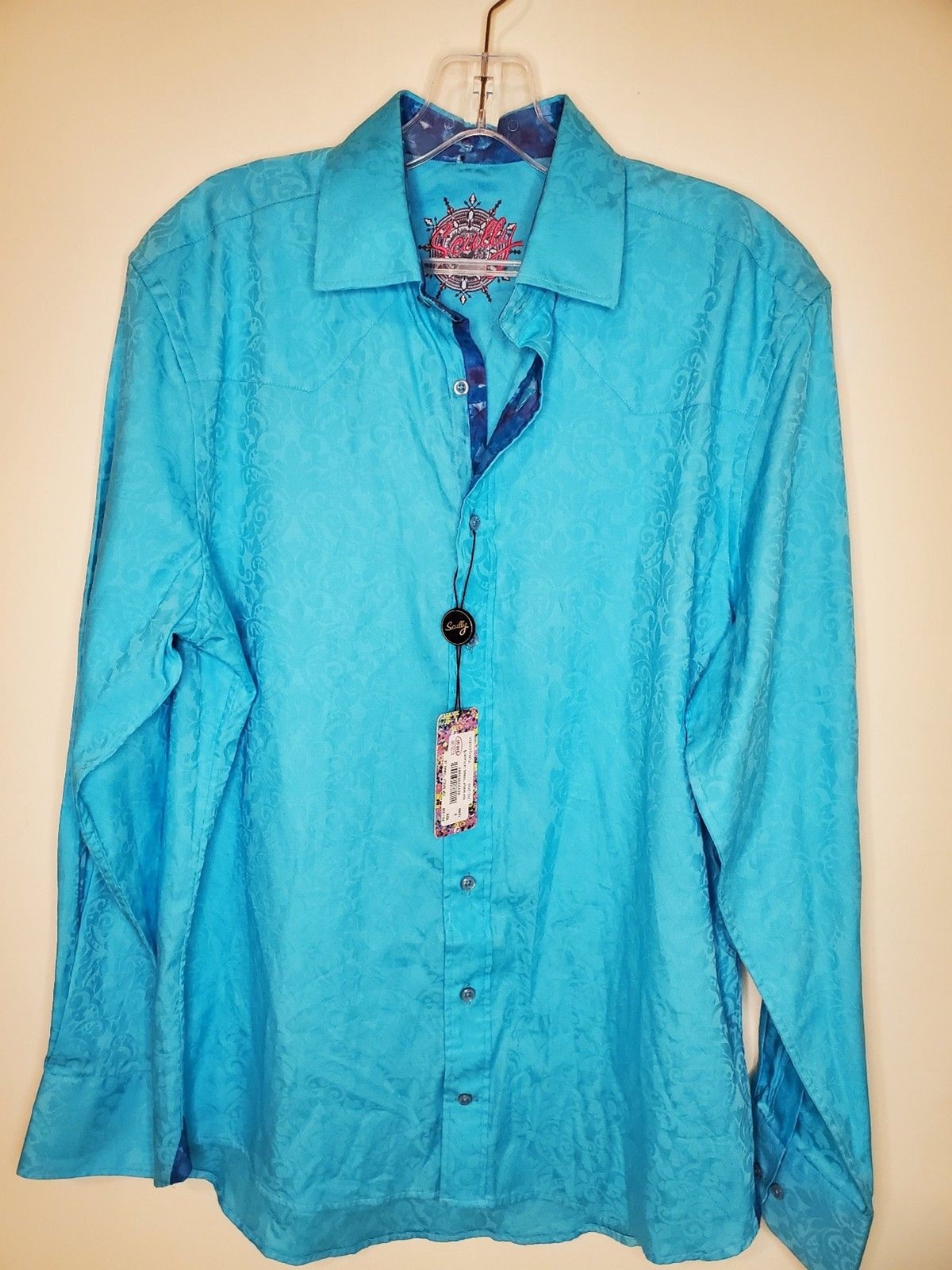 Scully Men’s Turquoise Western Button down Long Sleeve Size Small NWT