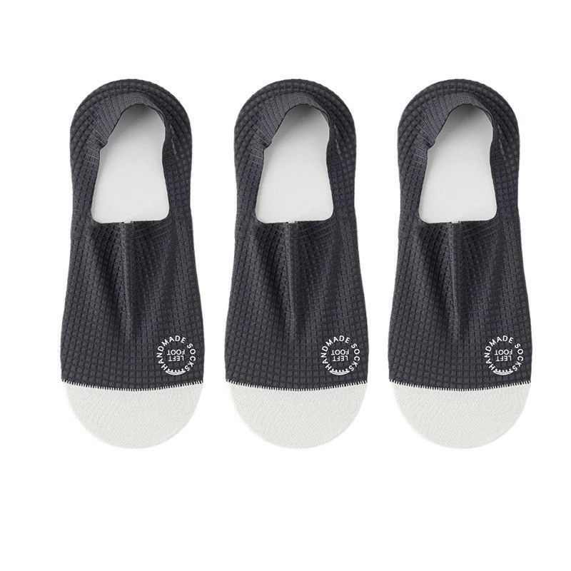 3Pairs Men Invisible Socks No Show Thin Breathable Waffle Boat Low Cut Mesh Sox