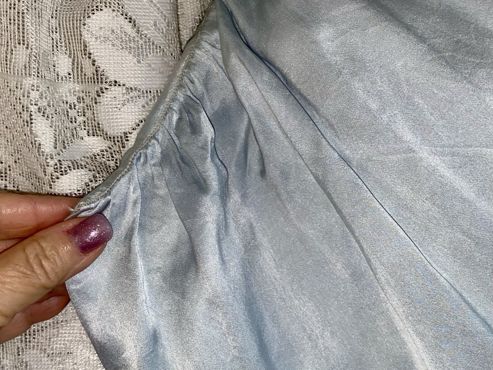 Vtg 40’s RARE sz 42 Tall 60″ Ice Blue SILK Barbizon Ariel Nightgown satin dosche