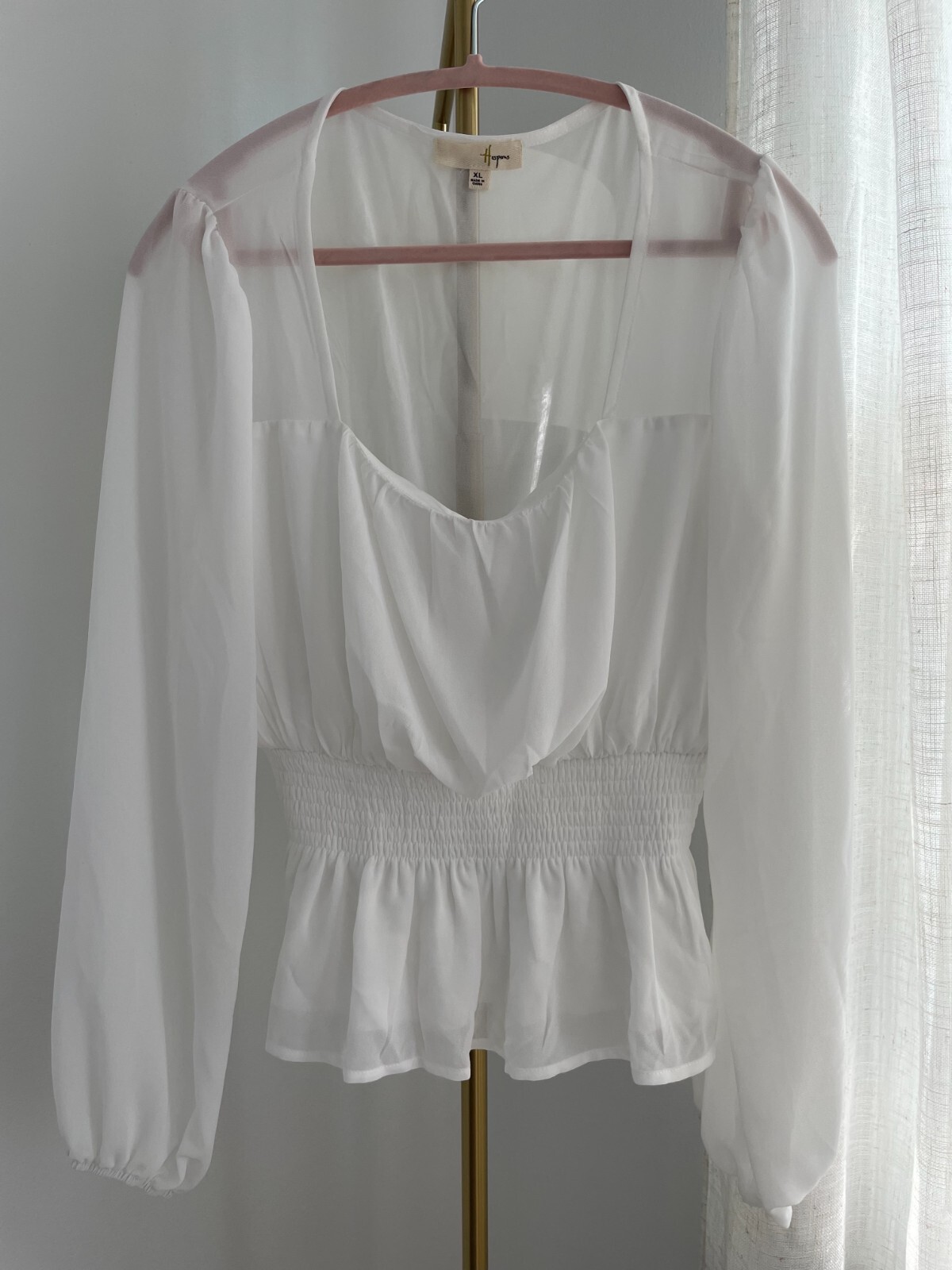 Hesperus Feminine White Long Sleeve Blouse for Women (US Size XL)