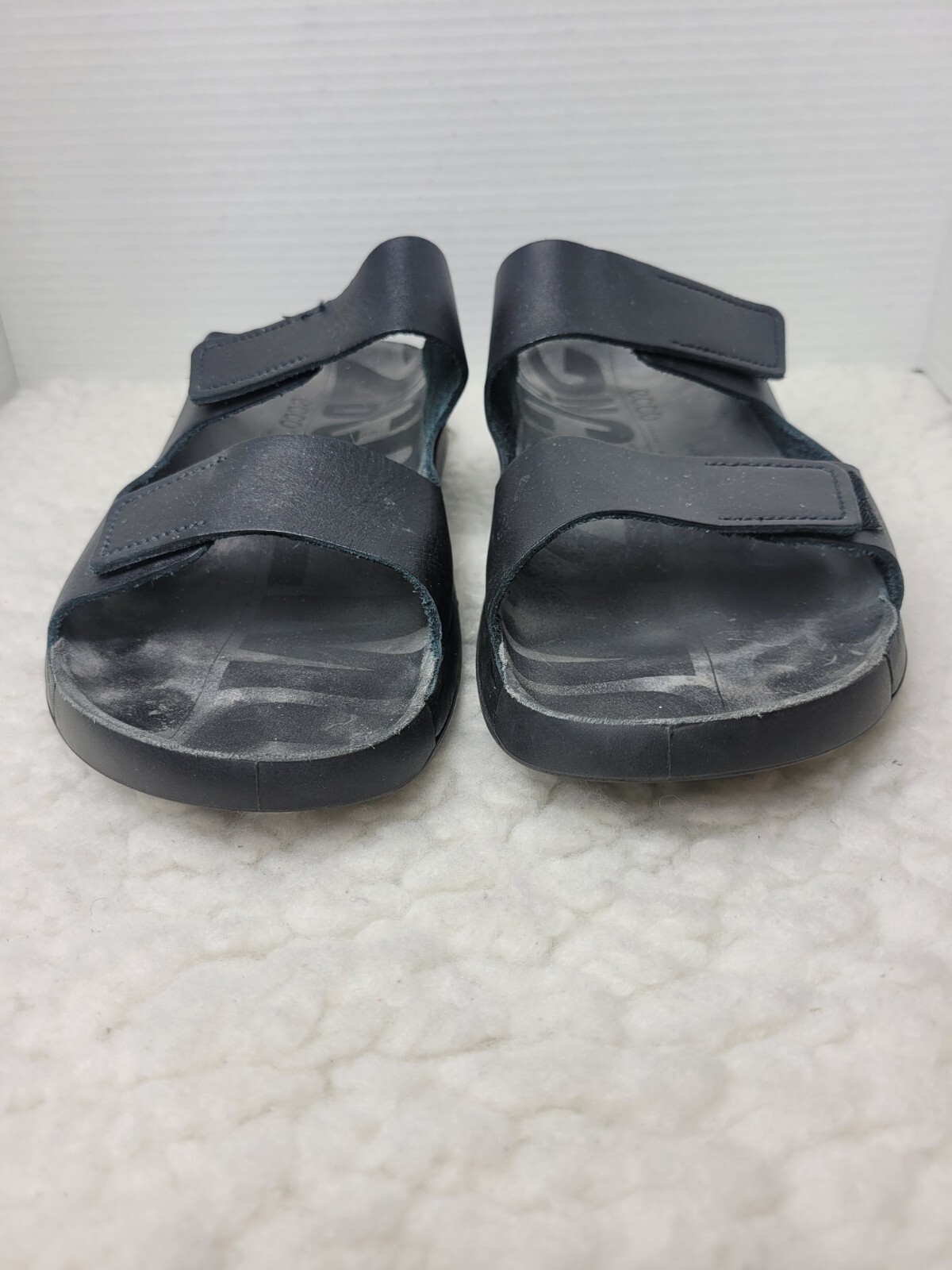 Ecco 2nd Cozmo Sandals Men’s Size 13 Black Leather Double Strap Comfort Slide