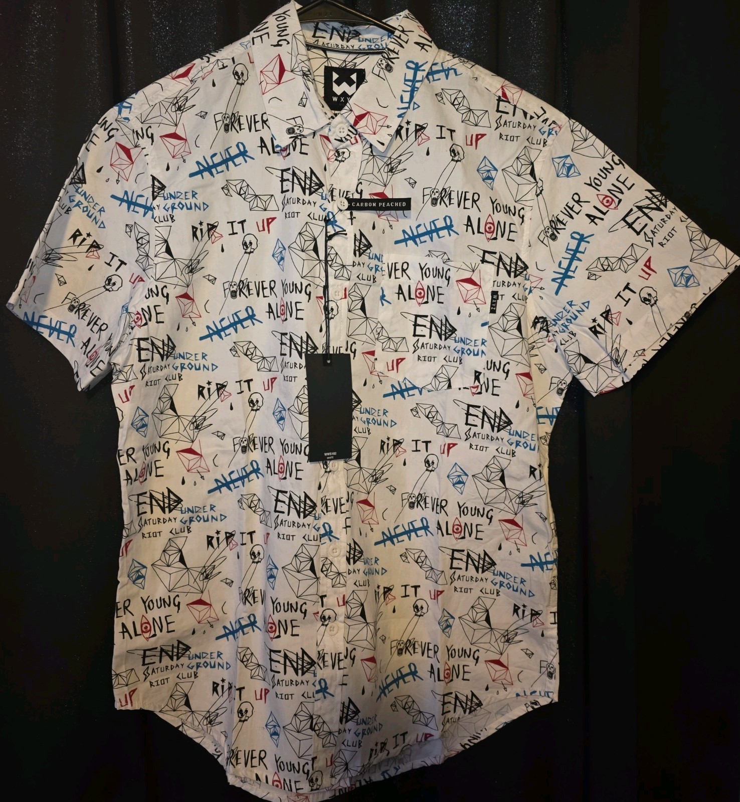 WXYZ brand button up “Forever Young” “Alone” and other sayings Size Small NEW