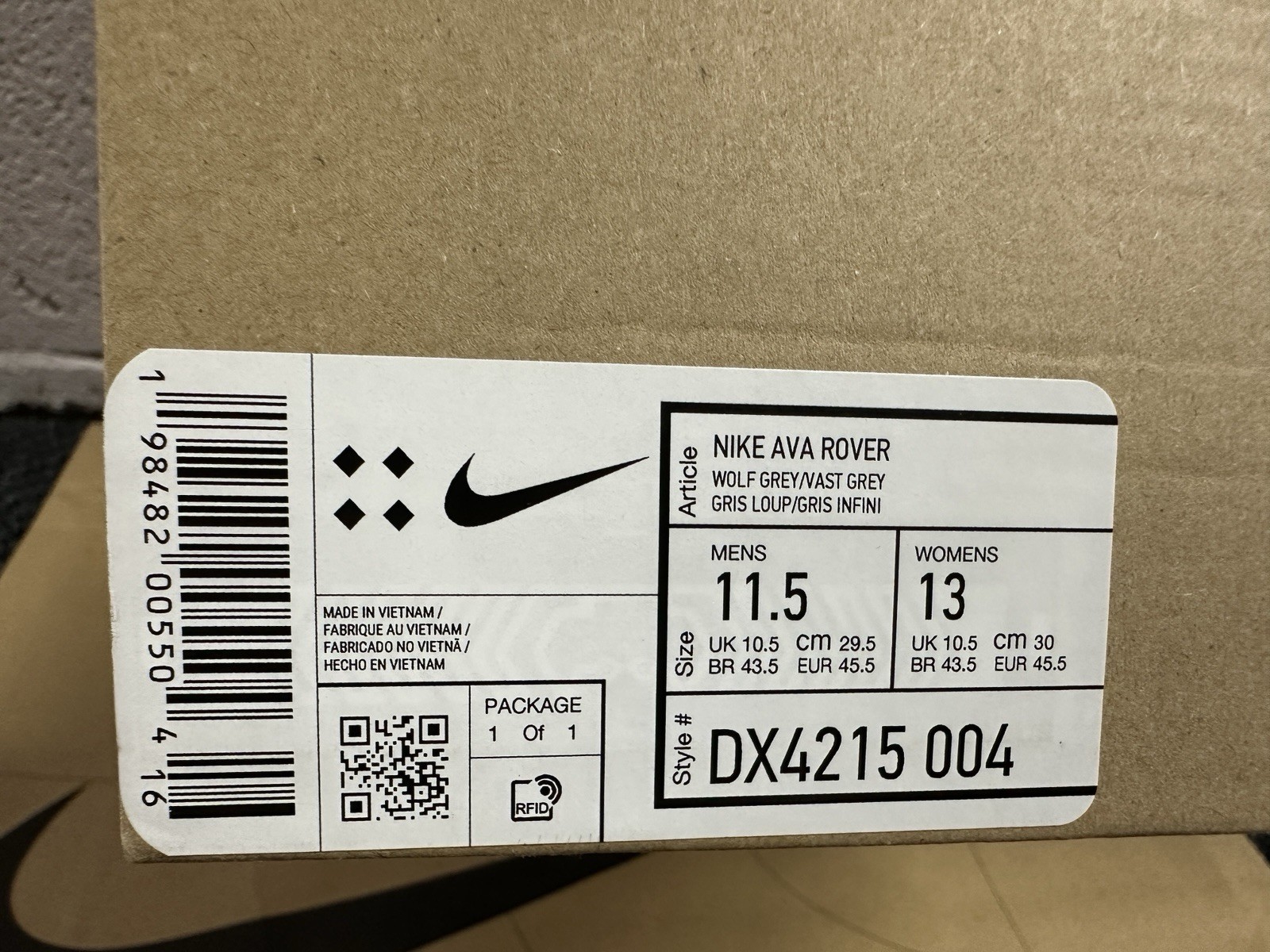 Size 11.5 – Nike Ava Rover Wolf Grey Vast Grey Sneakers Running DX4215-004