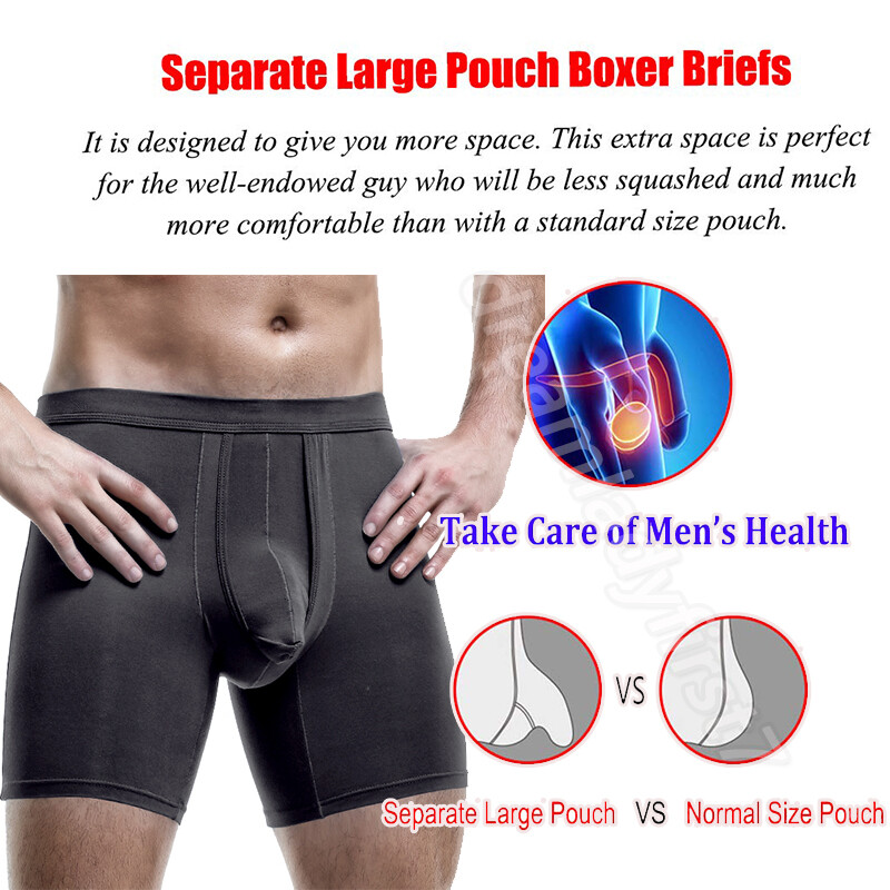Mens Long Underwear Separate Ball Pouch Breathable Comfort Sports Boxer Trunks