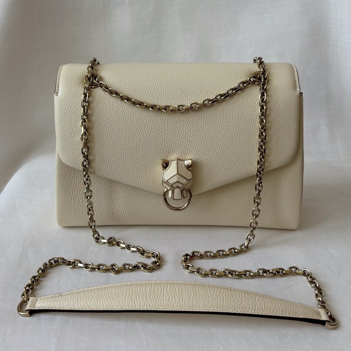 CARTIER Panthère Graphique Small Bag Cord Beige Handbag Purse Italy EXCELLENT