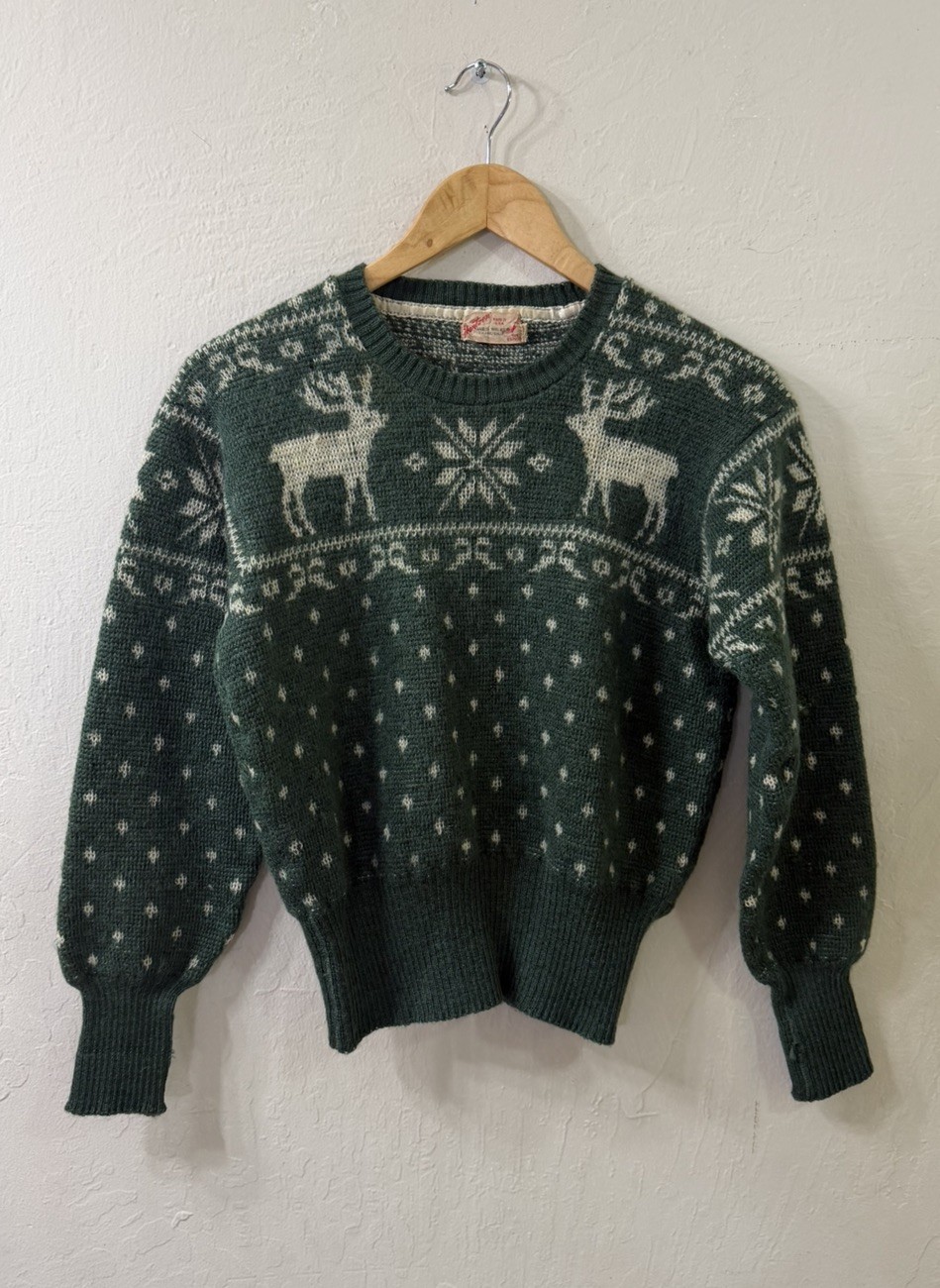 Vinatge 1940’s Jantzen Christmas Sweater Sz 42 Green
